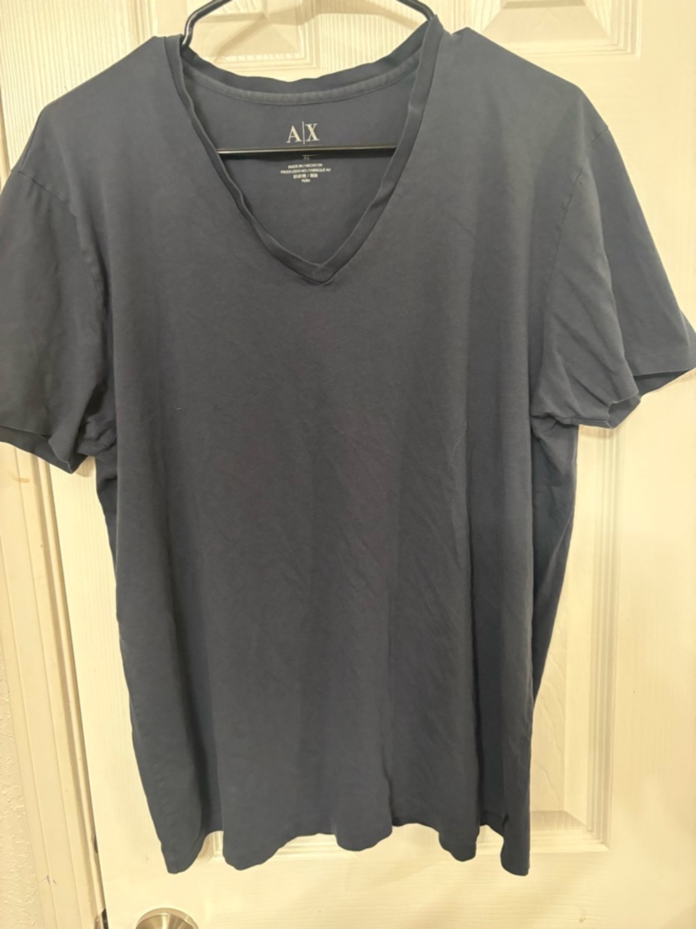 A/X Armani Exchange Men's grey Navy Pima cotton V-Neck Tee. Size XL